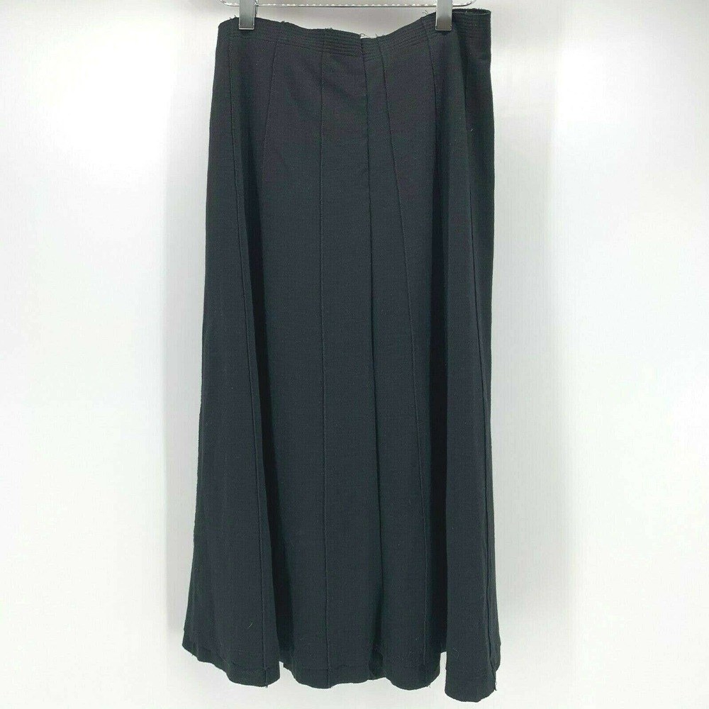 Eileen Fisher Skirt Medium Womens Black Wool A Line Midi Flat Front Side Zip